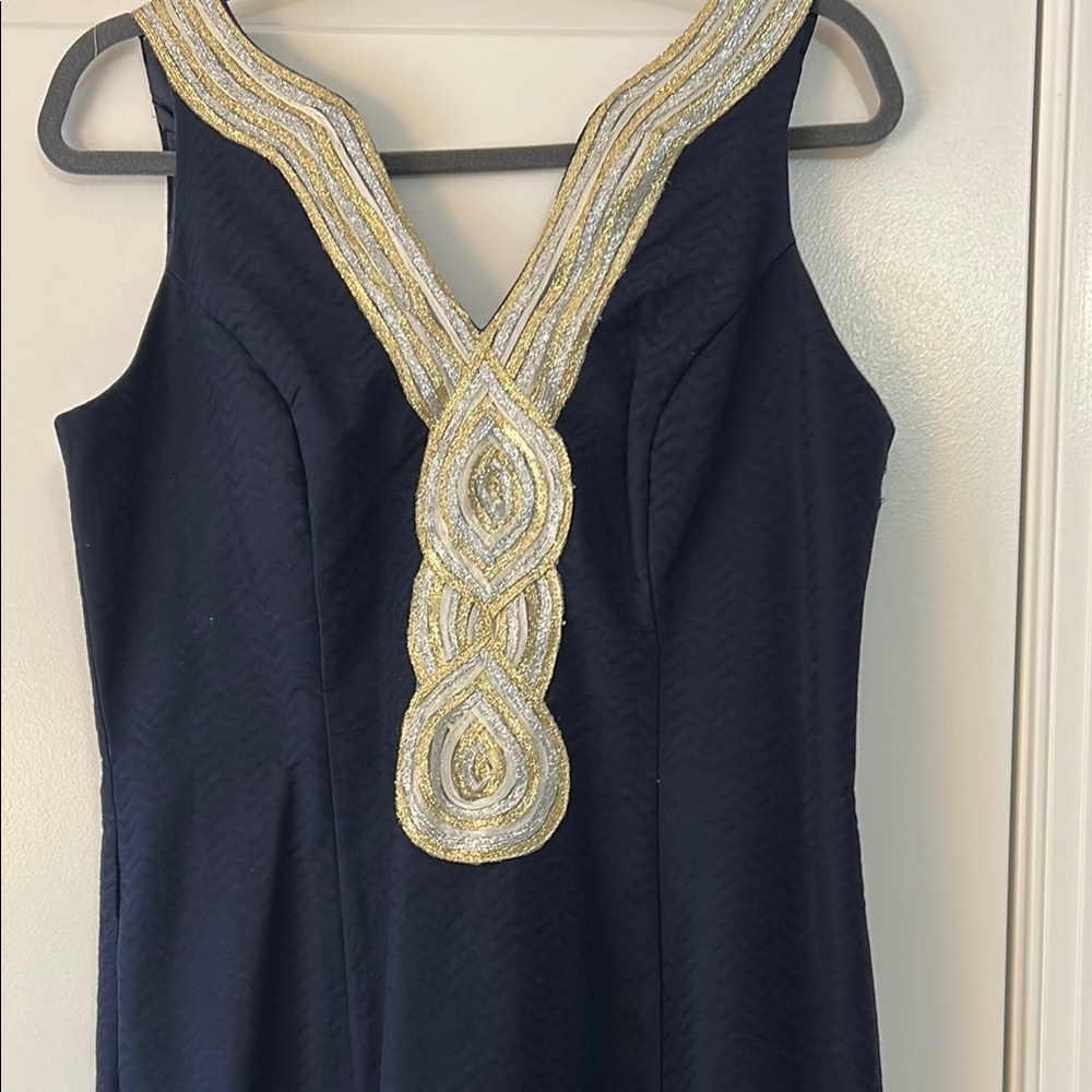 Taylor Blue Dress with Gold Embellishments